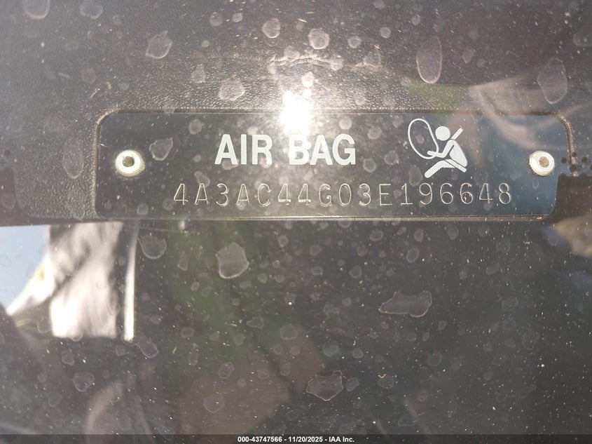 2003 Mitsubishi Eclipse Gs VIN: 4A3AC44G03E196648 Lot: 43747566