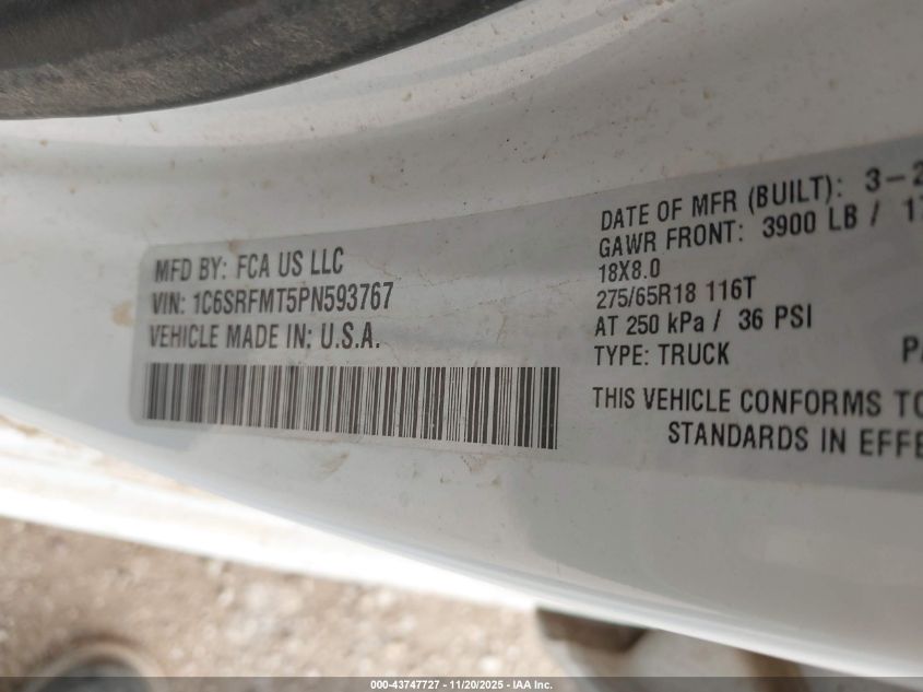 2023 Ram 1500 Lone Star 4X4 6'4 Box VIN: 1C6SRFMT5PN593767 Lot: 43747727