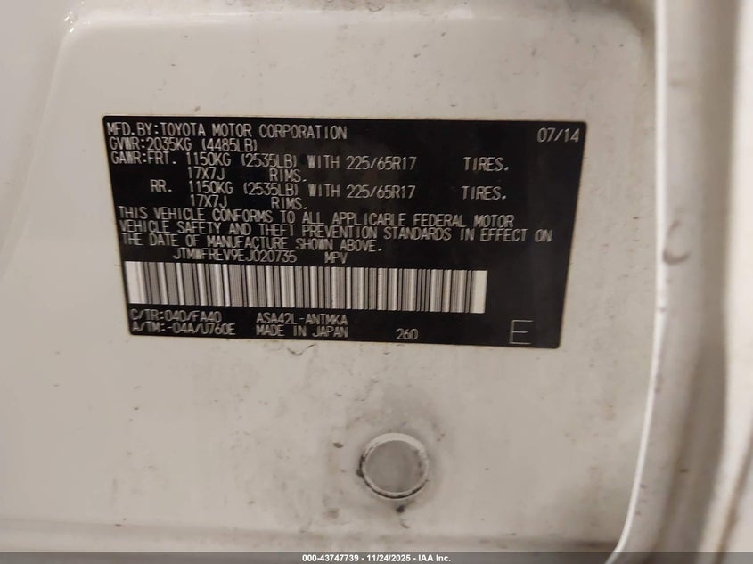 JTMWFREV9EJ020735 2014 TOYOTA RAV 4 photo no. 9