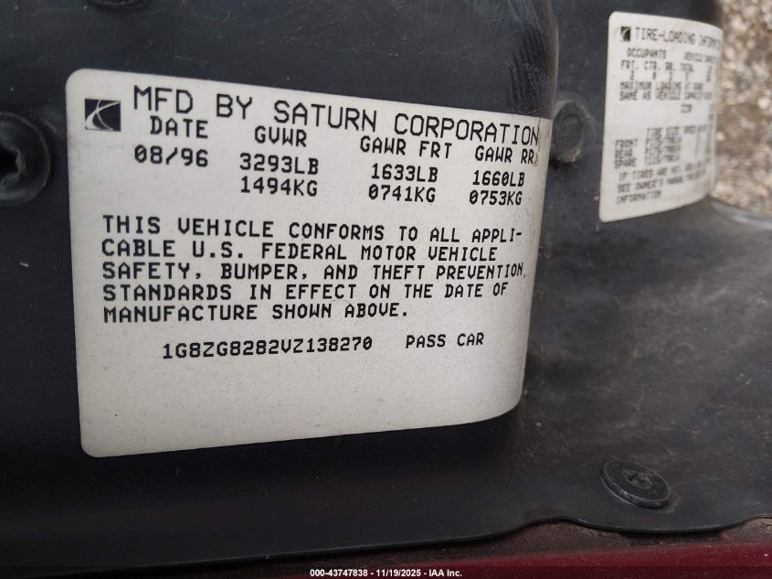 1997 Saturn Sw Sw1 VIN: 1G8ZG8282VZ138270 Lot: 43747838