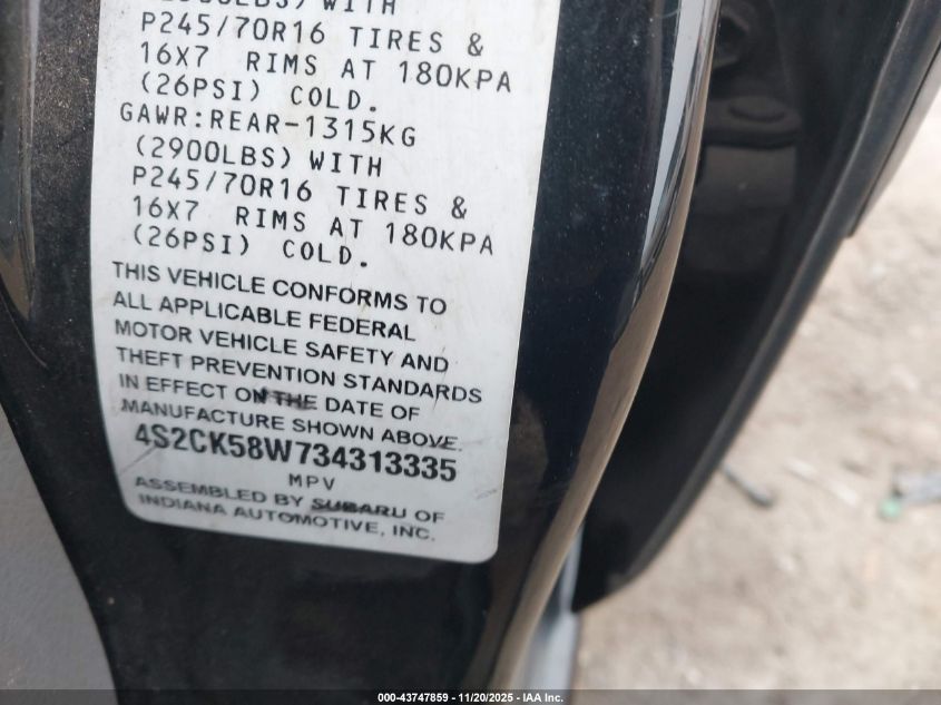 2003 Isuzu Rodeo S 3.2L V6 VIN: 4S2CK58W734313335 Lot: 43747859