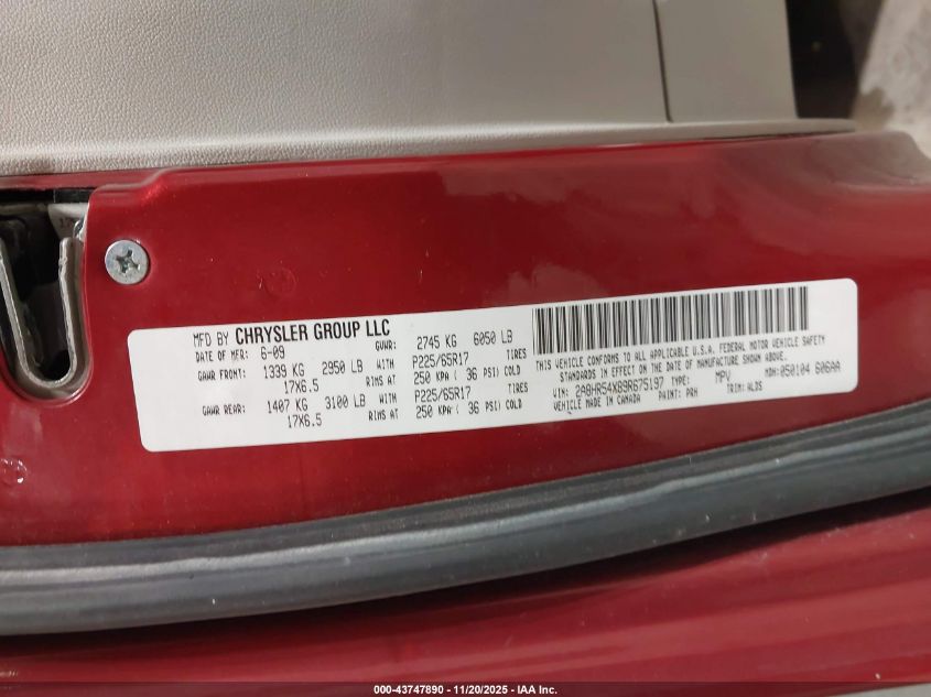 2009 Chrysler Town & Country Touring VIN: 2A8HR54X89R675197 Lot: 43747890