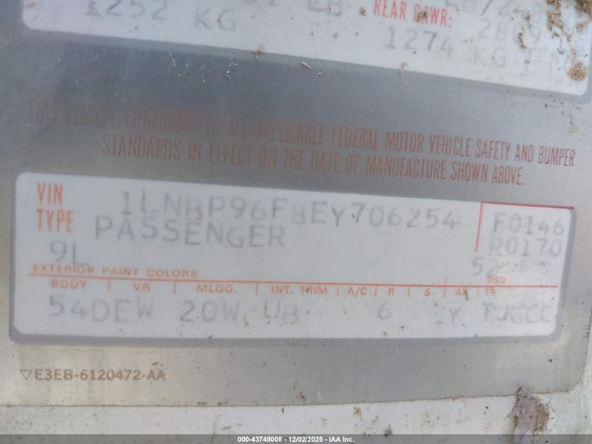 1984 Lincoln Town Car VIN: 1LNBP96F8EY706254 Lot: 43748008