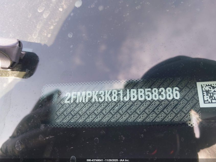 2018 Ford Edge Titanium VIN: 2FMPK3K81JBB58386 Lot: 43748041