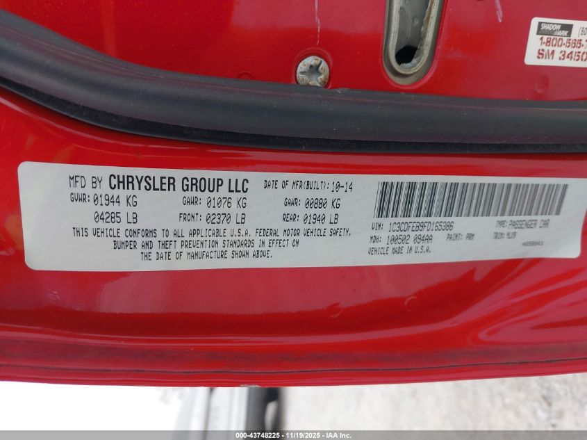 2015 Dodge Dart Gt VIN: 1C3CDFEB9FD165386 Lot: 43748225