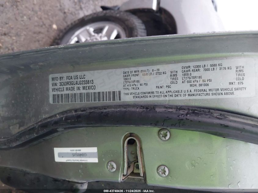 2020 Ram 3500 Tradesman 4X4 8' Box VIN: 3C63R3GL4LG233813 Lot: 43748436