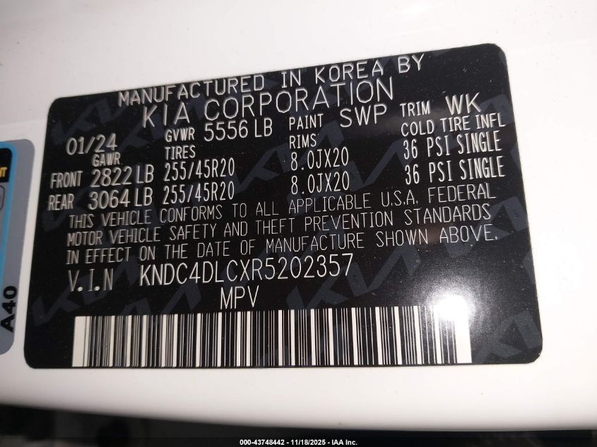 2024 Kia Ev6 Gt-Line VIN: KNDC4DLCXR5202357 Lot: 43748442