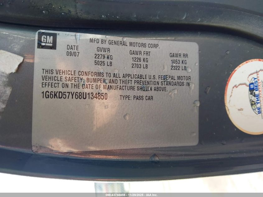 2008 Cadillac Dts 1Sc VIN: 1G6KD57Y68U134850 Lot: 43748456