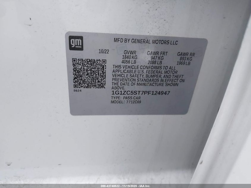 2023 Chevrolet Malibu Fwd 1Fl VIN: 1G1ZC5ST7PF124947 Lot: 43748522