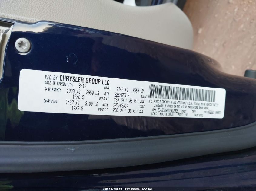 2014 Dodge Grand Caravan American Value Pkg VIN: 2C4RDGBG5ER129251 Lot: 43748540