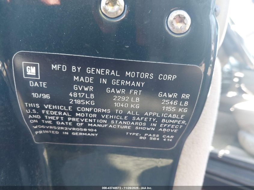 1997 Cadillac Catera Standard VIN: W06VR52R2VR058104 Lot: 43748572