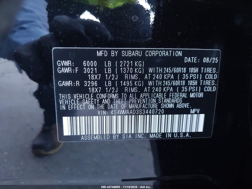 4S4WMAAD3S3440720 2025 SUBARU ASCENT photo no. 9
