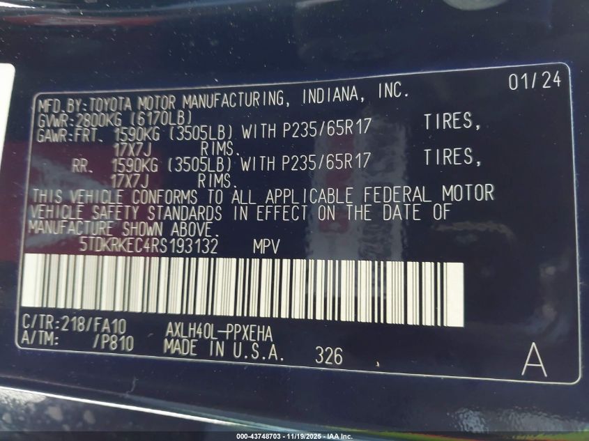 2024 Toyota Sienna - 5TDKRKEC4RS193132