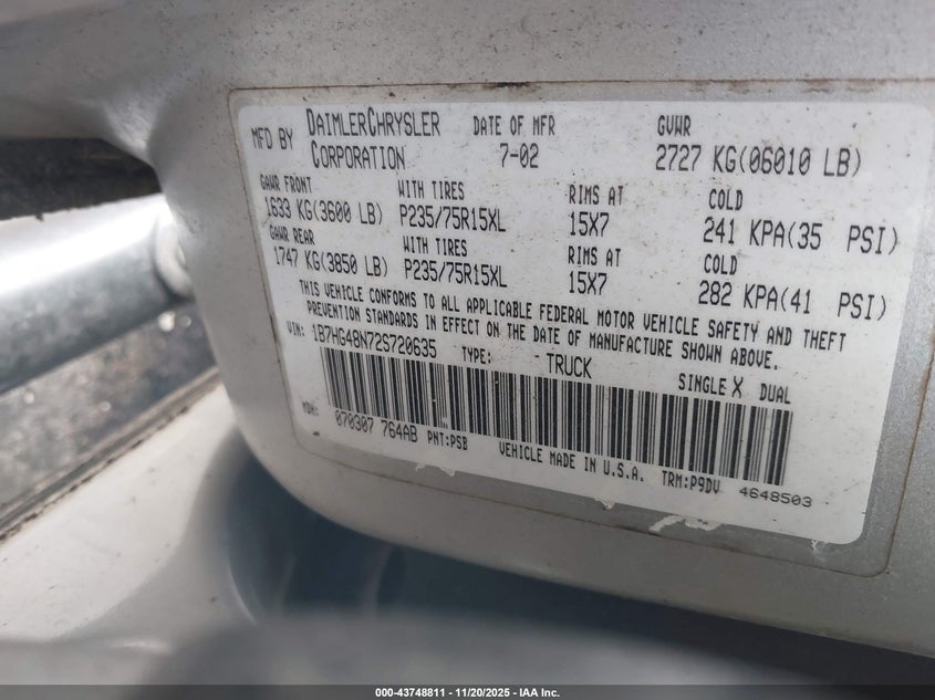 1993 Dodge Dakota VIN: 1B7FL23X3PS219992 Lot: 43748811