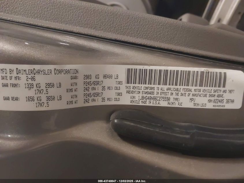 2006 Jeep Commander VIN: 1J8HG48N86C275590 Lot: 43748847