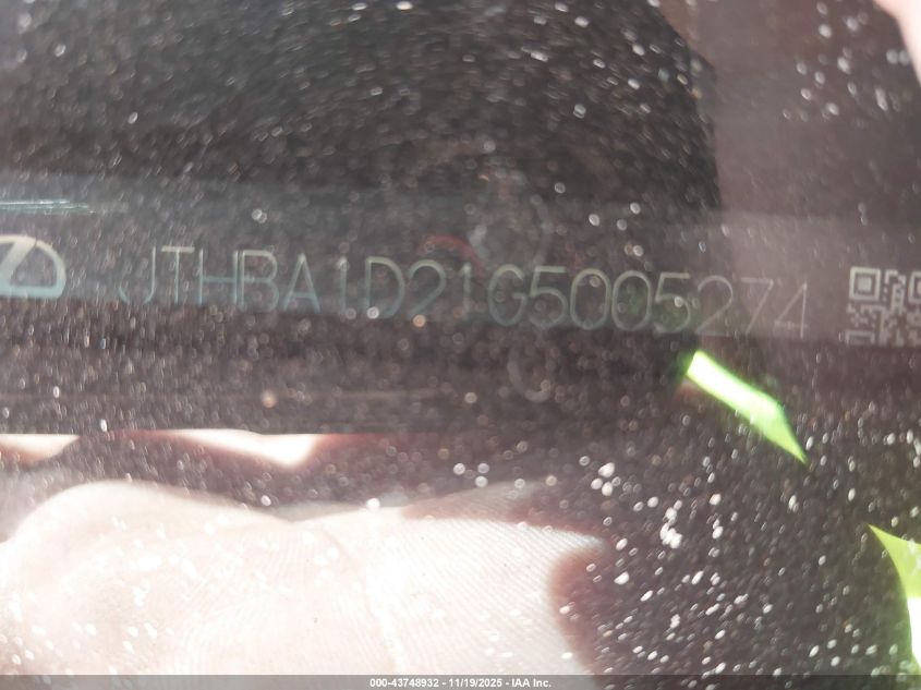 2016 Lexus Is 200T VIN: JTHBA1D21G5005274 Lot: 43748932