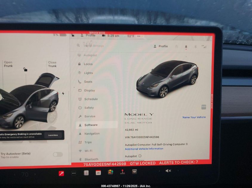 2022 Tesla Model Y Long Range Dual Motor All-Wheel Drive VIN: 7SAYGDEE5NF442598 Lot: 43748987
