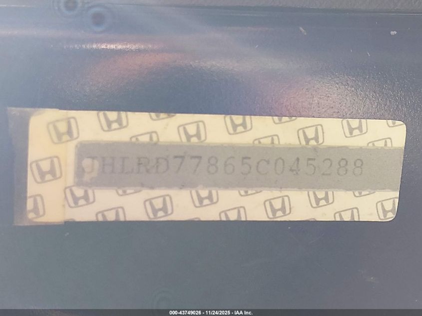 2005 Honda Cr-V Ex VIN: JHLRD77865C045288 Lot: 43749026