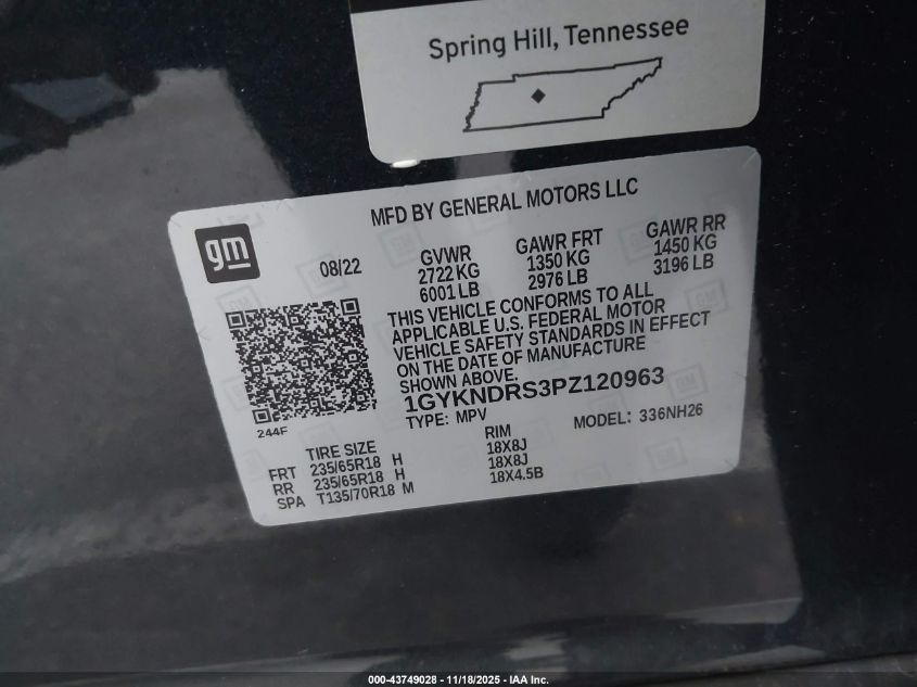 2023 Cadillac Xt5 Awd Premium Luxury VIN: 1GYKNDRS3PZ120963 Lot: 43749028