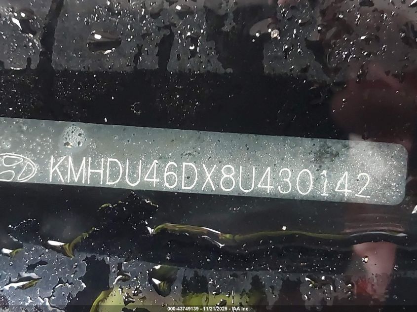 2008 Hyundai Elantra Gls/Se VIN: KMHDU46DX8U430142 Lot: 43749139