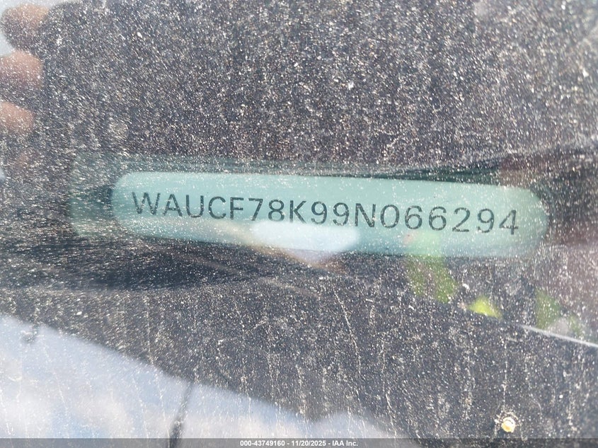 2009 Audi A4 2.0T Premium VIN: WAUCF78K99N066294 Lot: 43749160