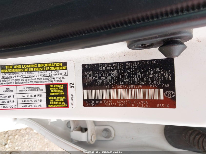 4T1G11AK7NU682386 2022 TOYOTA CAMRY photo no. 9