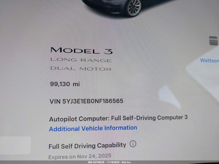 5YJ3E1EB0NF186565 2022 TESLA MODEL 3 photo no. 7