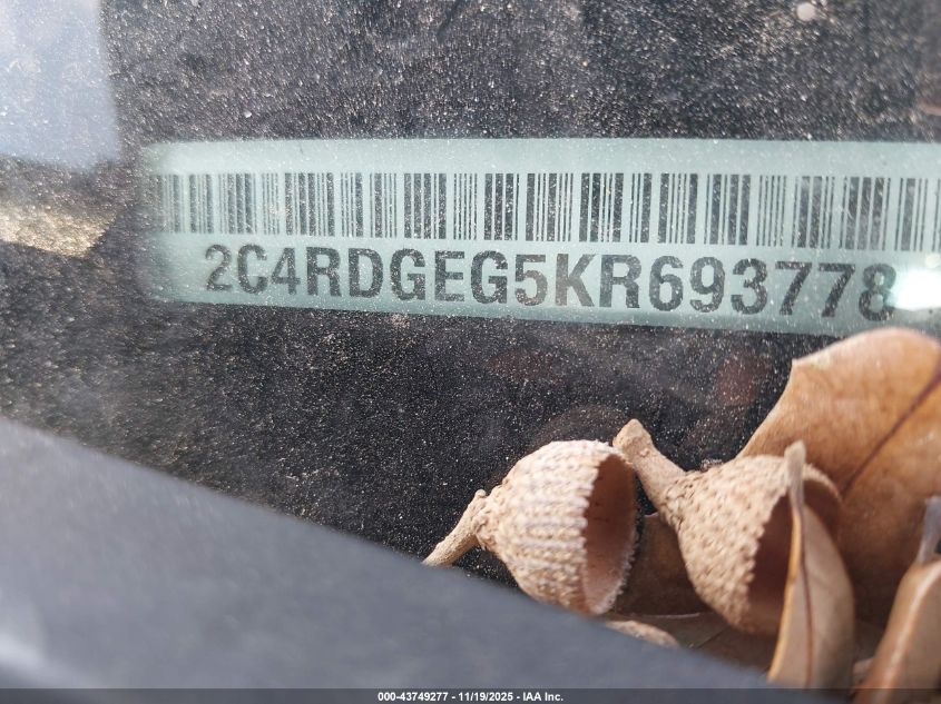 2019 Dodge Grand Caravan Gt VIN: 2C4RDGEG5KR693778 Lot: 43749277