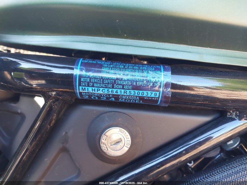 2024 Honda Cmx500 A VIN: MLHPC5641R5300379 Lot: 43749309