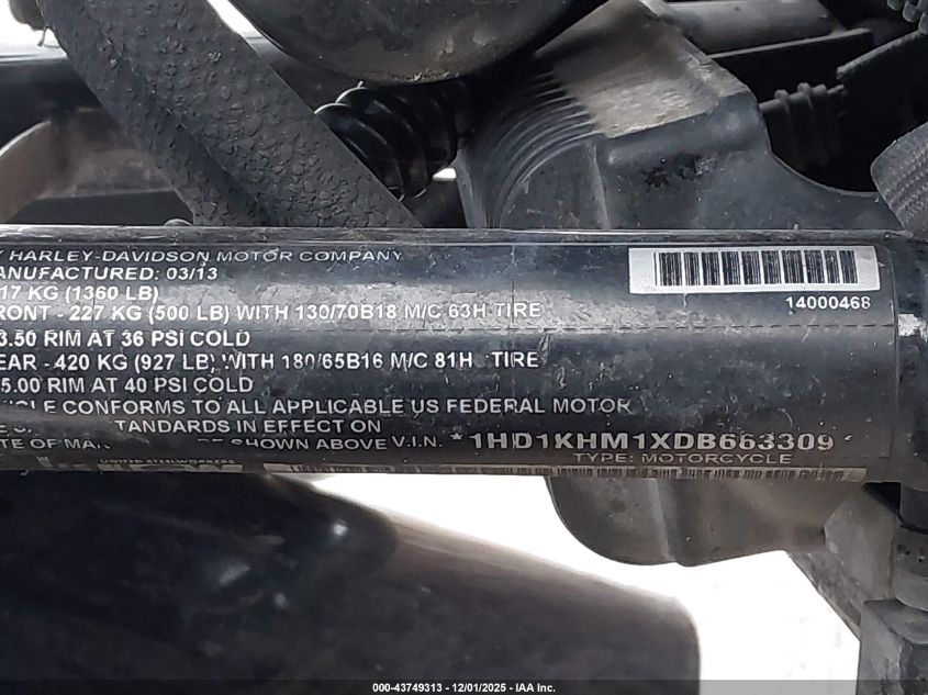 2013 Harley-Davidson Fltrx Road Glide Custom VIN: 1HD1KHM1XDB663309 Lot: 43749313