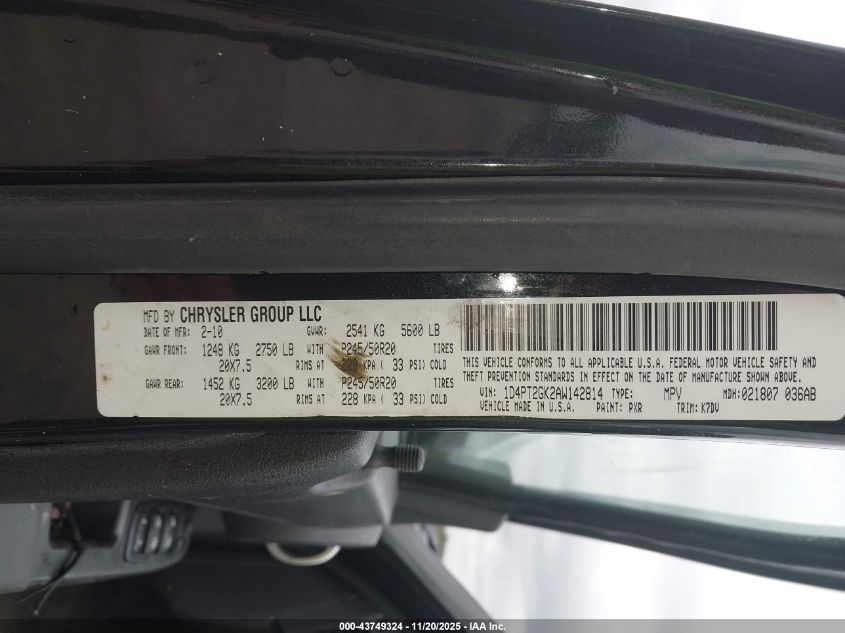 2010 Dodge Nitro Se VIN: 1D4PT2GK2AW142814 Lot: 43749324