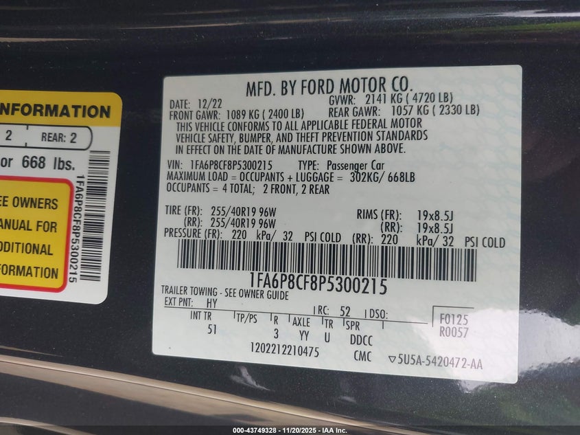 1FA6P8CF8P5300215 2023 FORD MUSTANG photo no. 9