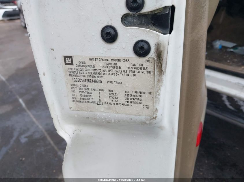 2006 Chevrolet Silverado 1500 Lt1 VIN: 1GCEC19T06Z149805 Lot: 43749367