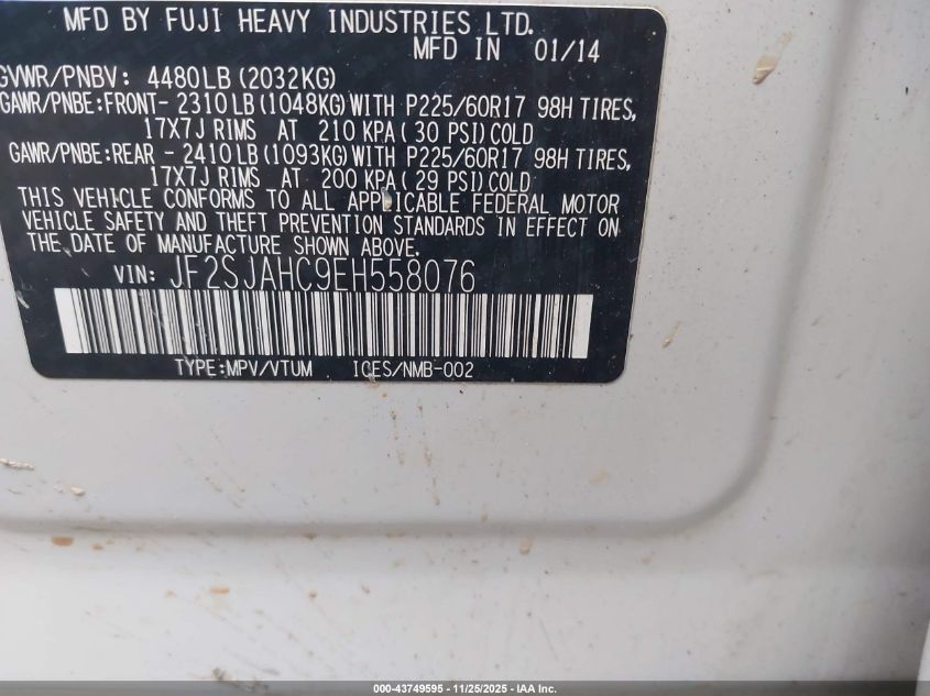 2014 Subaru Forester 2.5I Limited VIN: JF2SJAHC9EH558076 Lot: 43749595