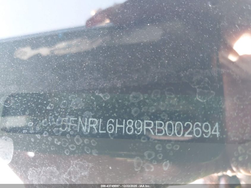 2024 Honda Odyssey Touring VIN: 5FNRL6H89RB002694 Lot: 43749597