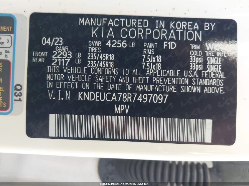 2024 Kia Seltos X-Line VIN: KNDEUCA78R7497097 Lot: 43749669