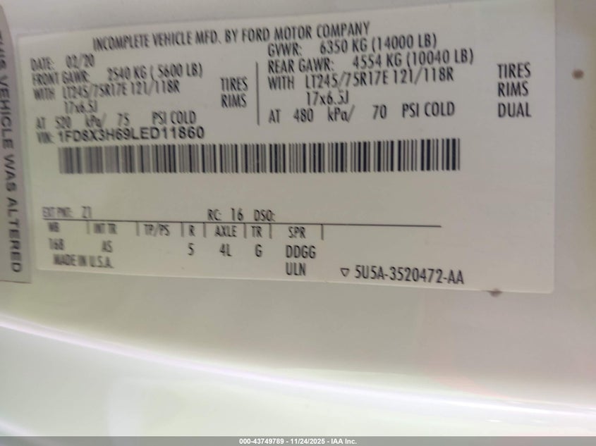 1FD8X3H69LED11860 2020 FORD F350 photo no. 4