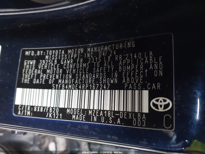 5YFB4MDE4RP167247 2024 TOYOTA COROLLA photo no. 9