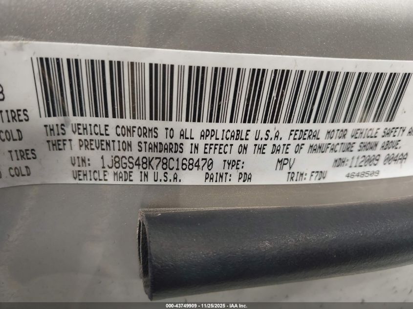 2008 Jeep Grand Cherokee Laredo VIN: 1J8GS48K78C168470 Lot: 43749909