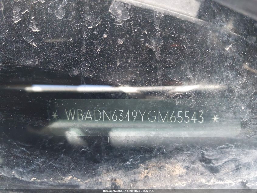 2000 BMW 540Ia VIN: WBADN6349YGM65543 Lot: 43750364