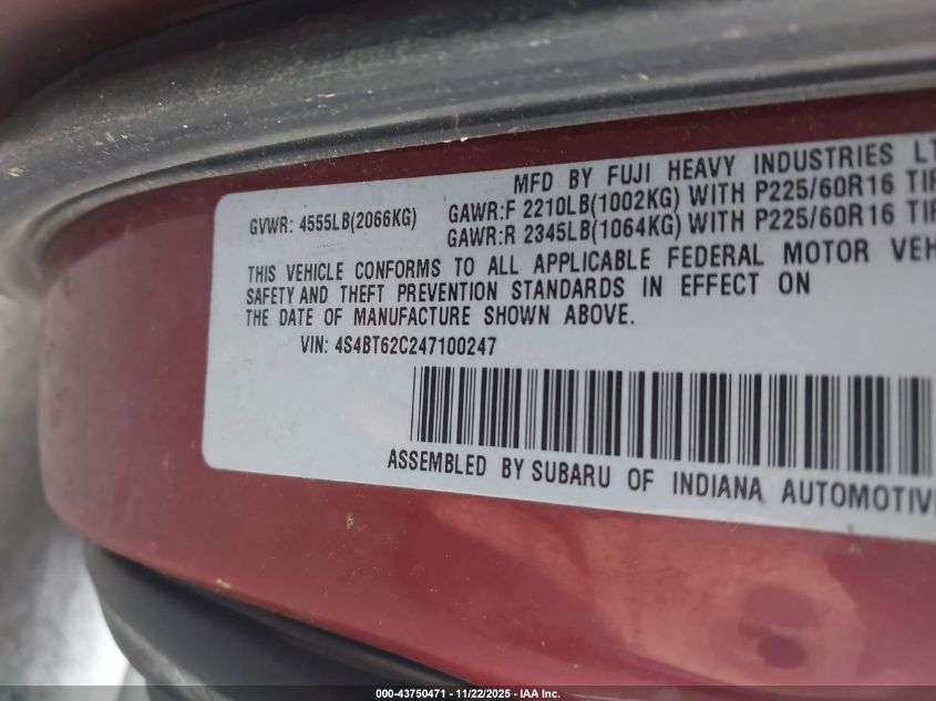 2004 Subaru Baja Sport VIN: 4S4BT62C247100247 Lot: 43750471