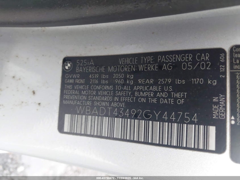 WBADT43492GY44754 2002 BMW 5ER photo no. 9