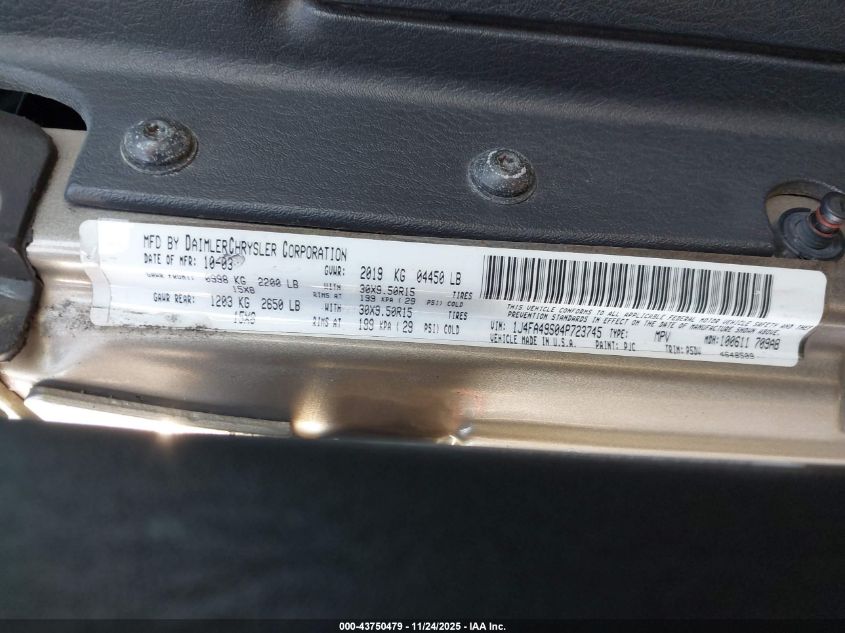 2004 Jeep Wrangler Sport VIN: 1J4FA49S04P723745 Lot: 43750479