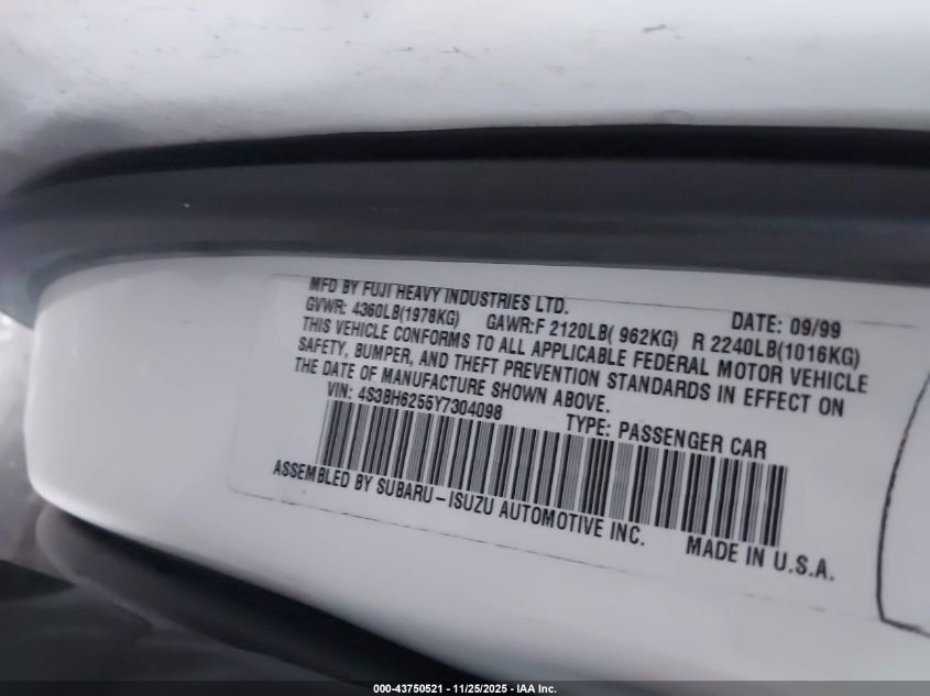 2000 Subaru Legacy Brighton VIN: 4S3BH6255Y7304098 Lot: 43750521