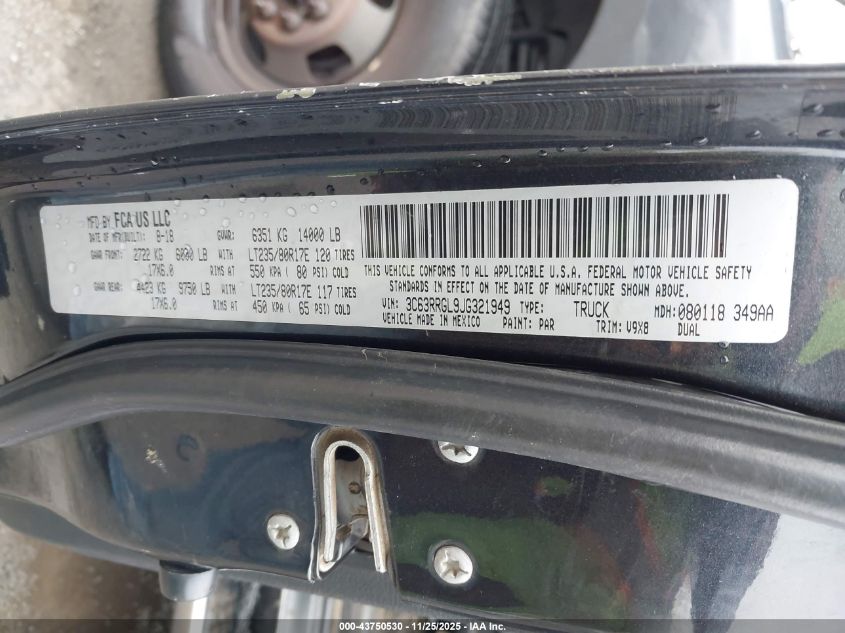 2018 Ram 3500 Tradesman 4X4 8' Box VIN: 3C63RRGL9JG321949 Lot: 43750530