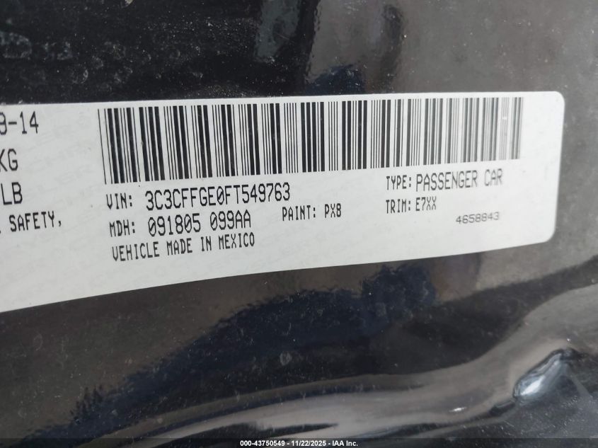 2015 Fiat 500E Battery Electric VIN: 3C3CFFGE0FT549763 Lot: 43750549