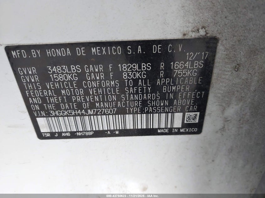 2018 Honda Fit Lx VIN: 3HGGK5H44JM727607 Lot: 43750623