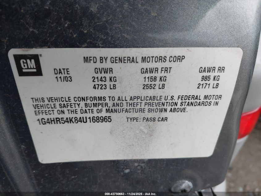 2004 Buick Lesabre Limited VIN: 1G4HR54K84U168965 Lot: 43750663