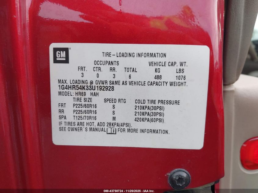 2003 Buick Lesabre Limited VIN: 1G4HR54K33U192928 Lot: 43750724