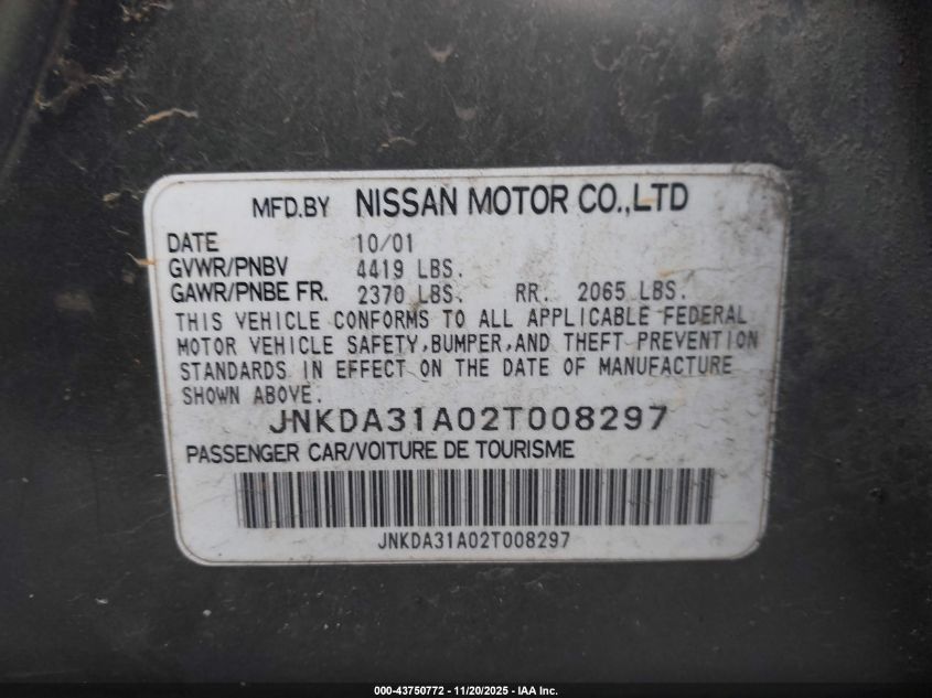 2002 Infiniti I35 Luxury VIN: JNKDA31A02T008297 Lot: 43750772